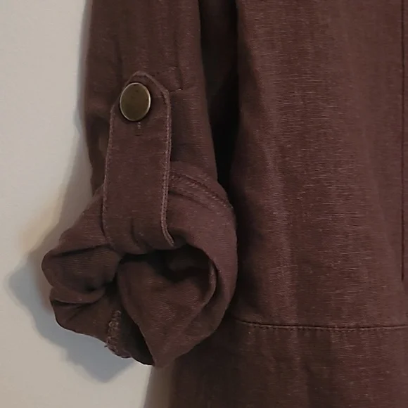 Maurices dark brown ruffled & button accent, rolled cuff, open jacket Sz  M - Picture 7 of 8